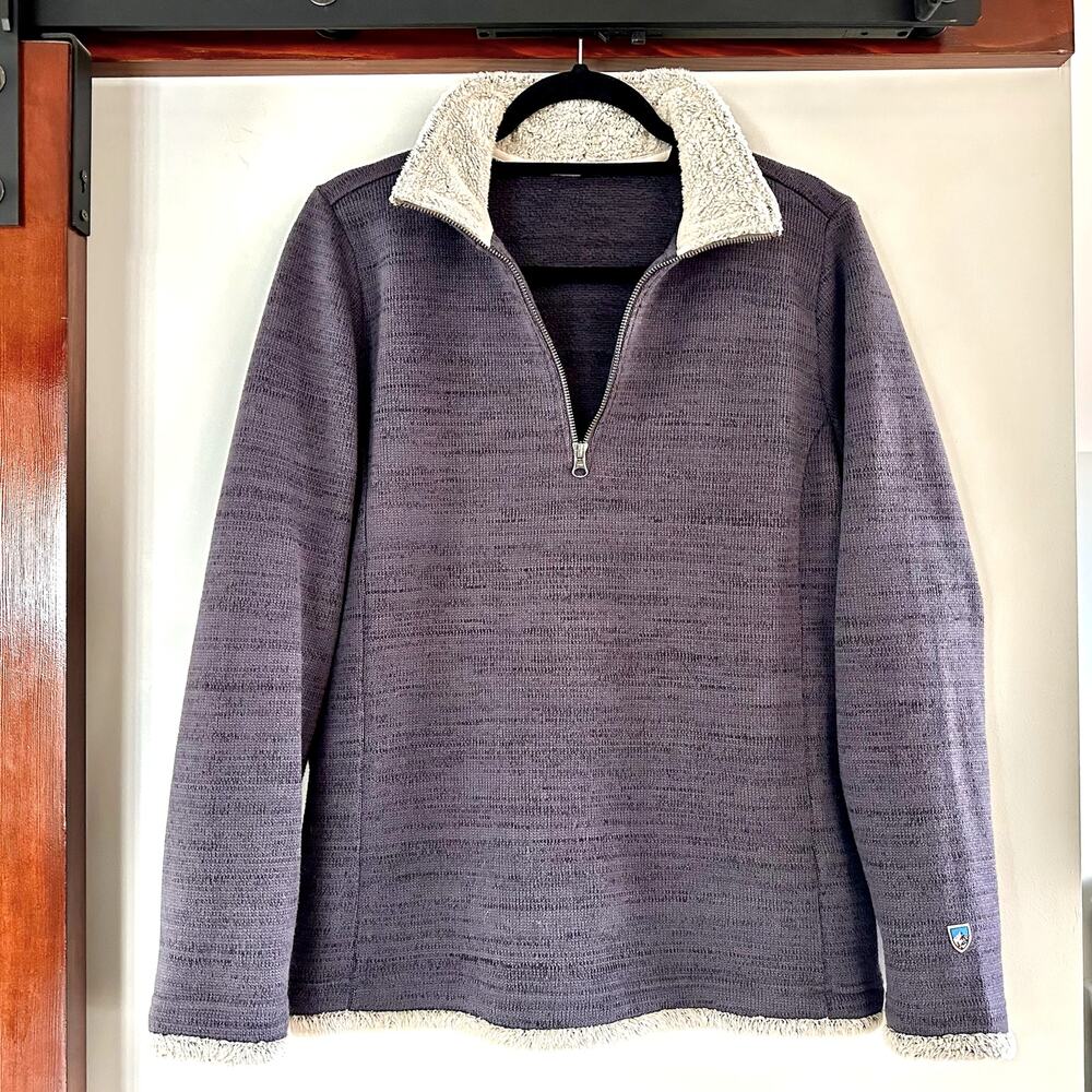 KÜHL Kuhl Alaska 1/4 Zip Sherpa Fleece Pullover Women’s L Gray Hiking Outdoor
